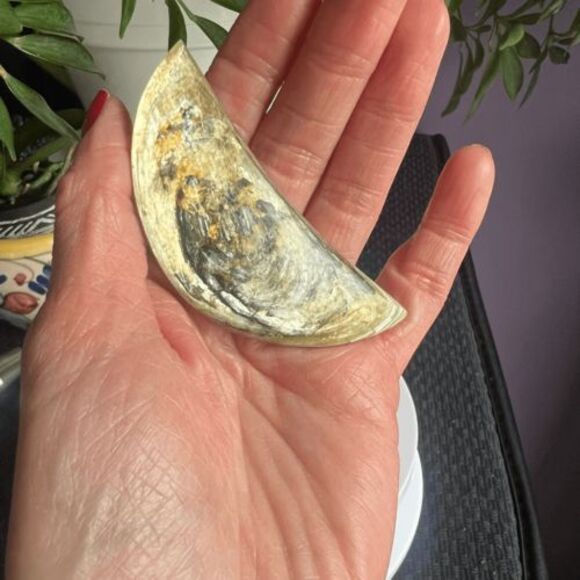 Golden Mica Crystal Crescent Moon Carving (2) - Picture 2 of 9